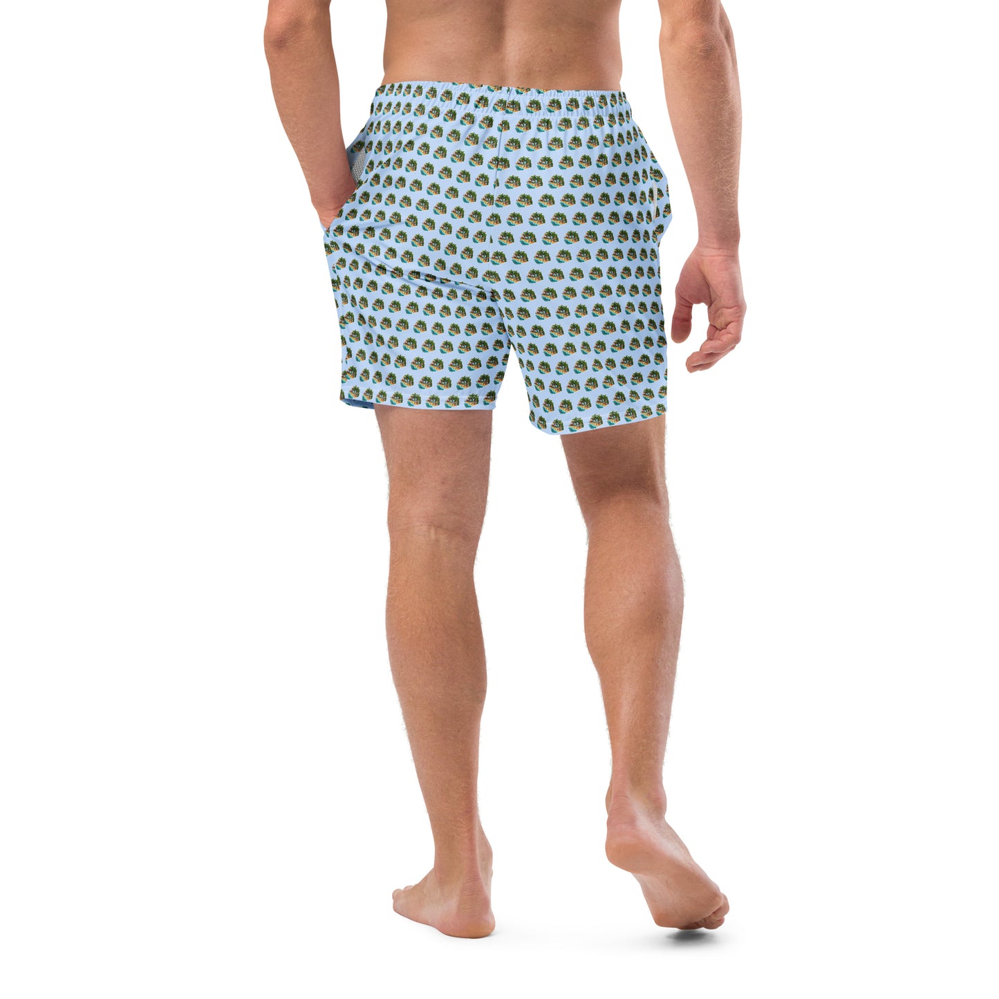 Men's Swim Trunks - Beach Scene 1 - Hawkes Blue