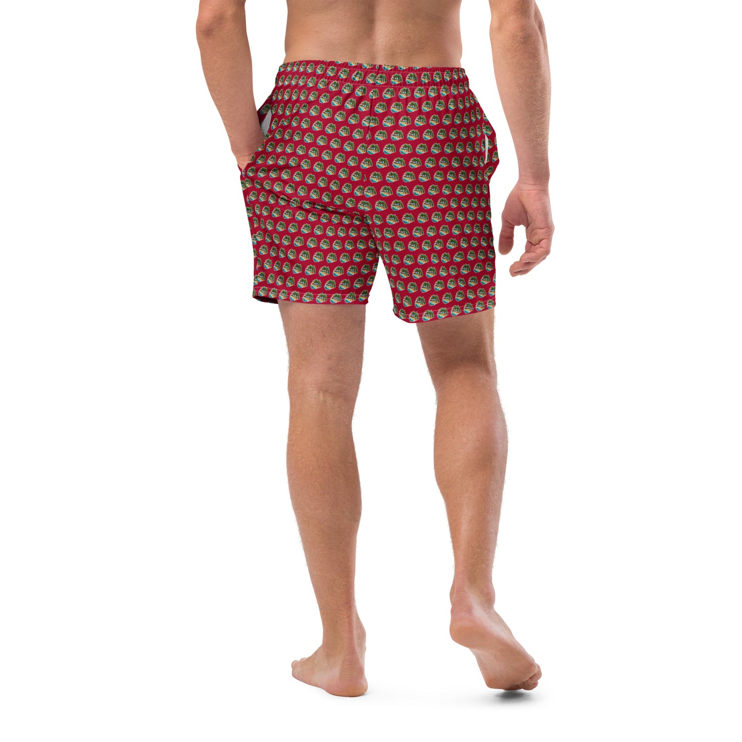 Men's Swim Trunks - Beach Scene 1 - Carmine Red