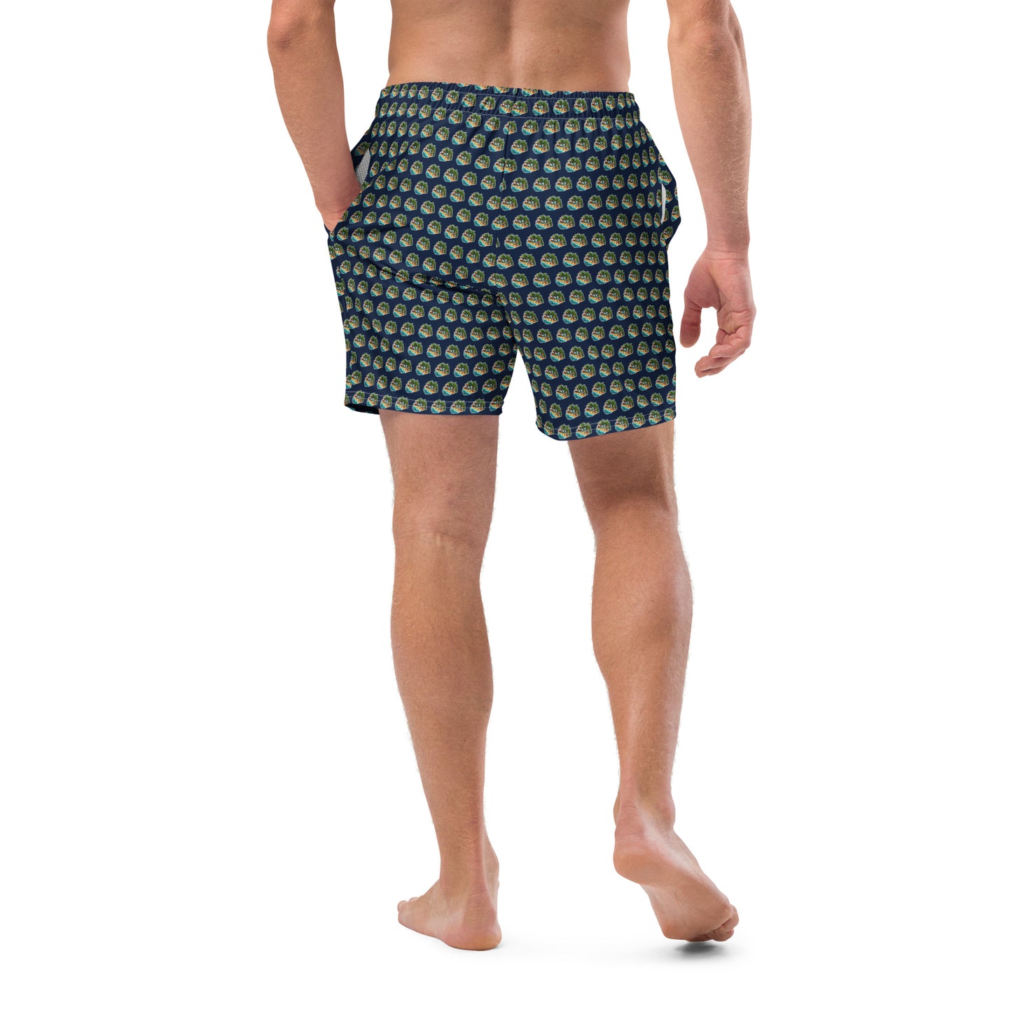 Men's Swim Trunks - Beach Scene 1 - Navy