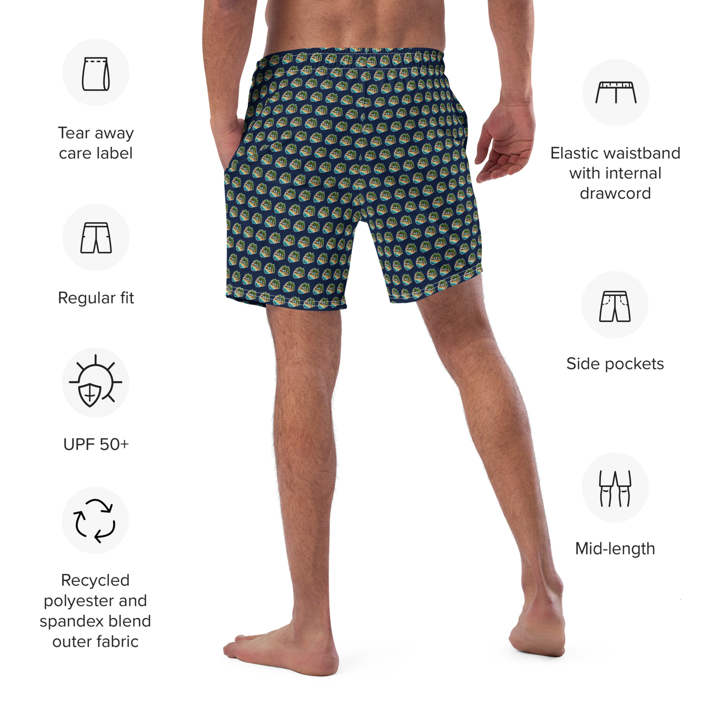 Men's Swim Trunks - Beach Scene 1 - Navy