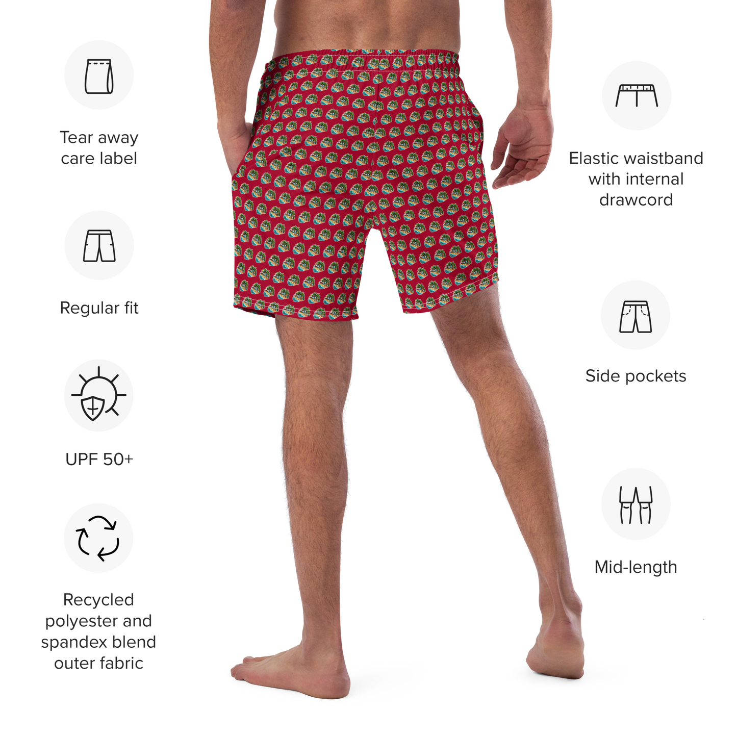 Men's Swim Trunks - Beach Scene 1 - Carmine Red