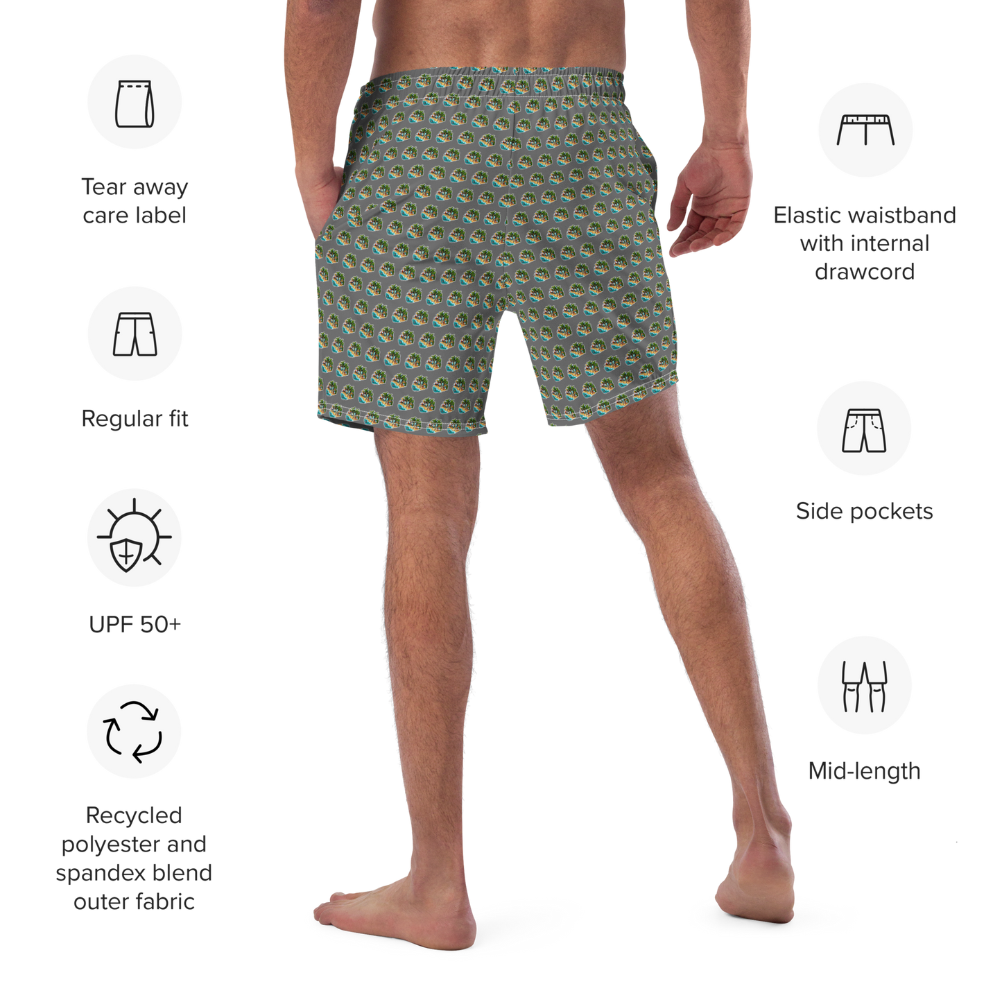 Men's Swim Trunks - Beach Scene 1 - Grey