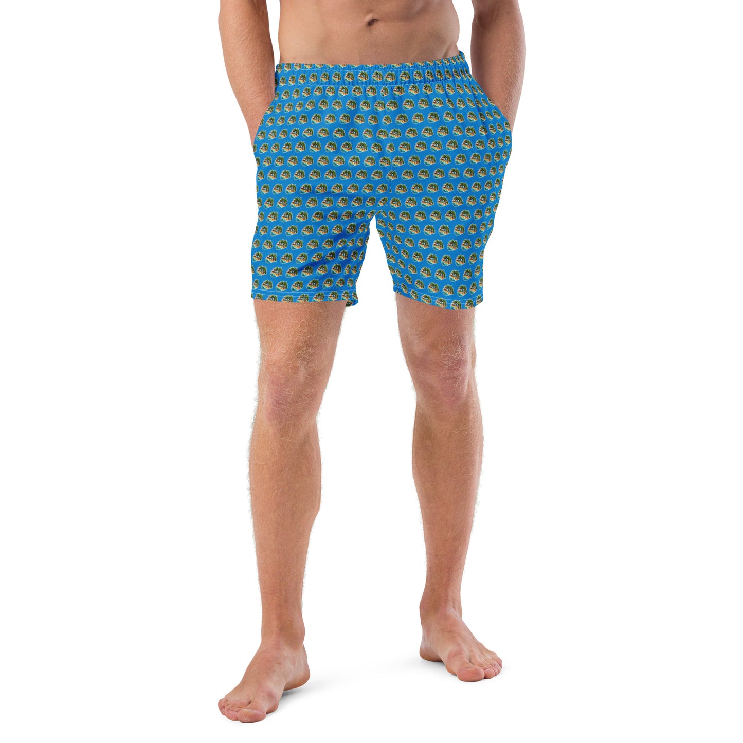 Men's Swim Trunks - Beach Scene 1 - Navy Blue