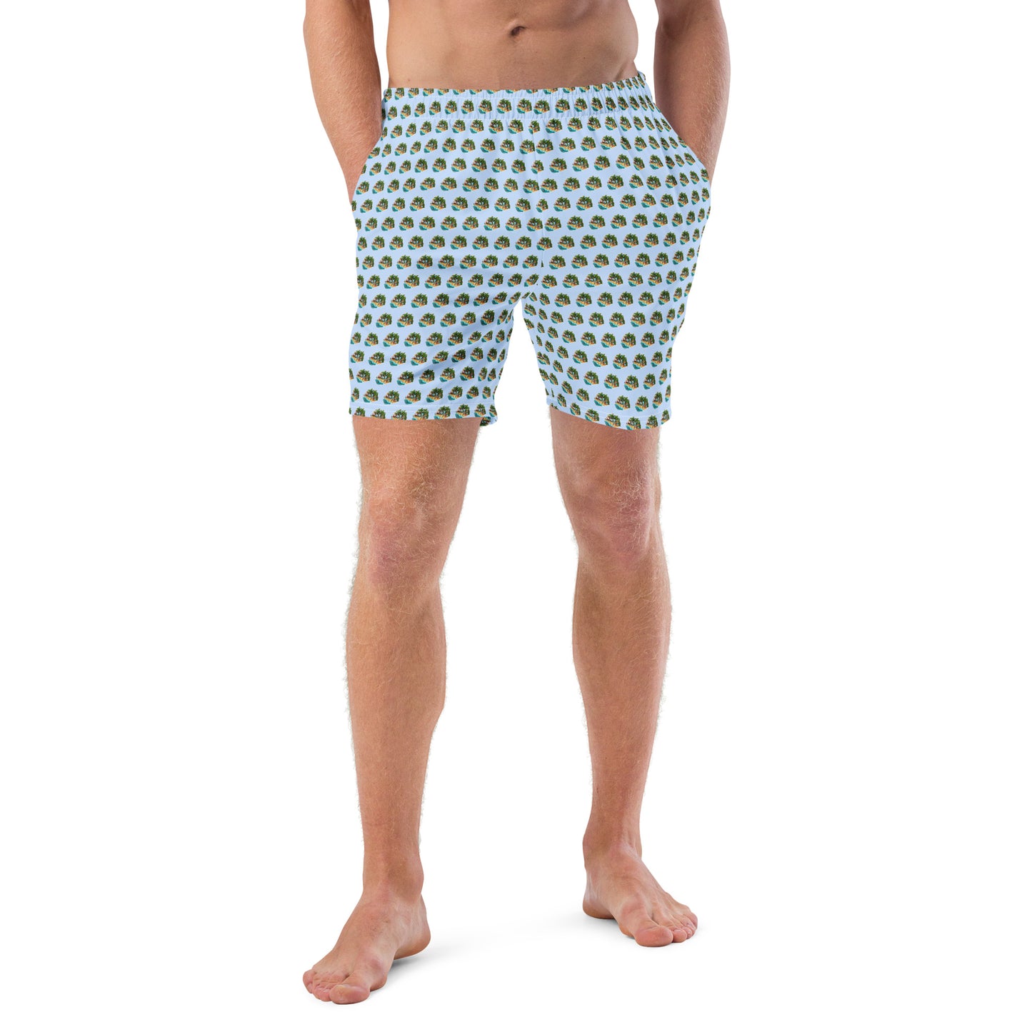 Men's Swim Trunks - Beach Scene 1 - Hawkes Blue