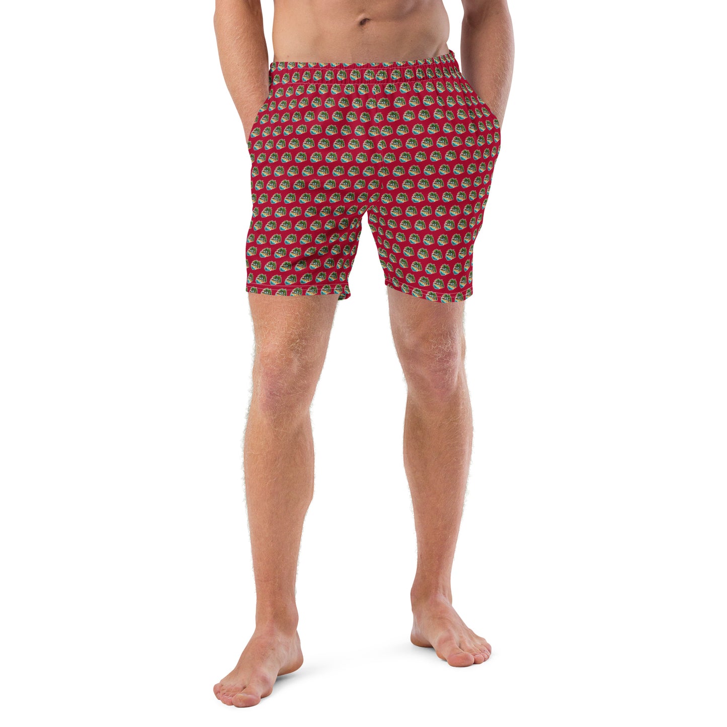 Men's Swim Trunks - Beach Scene 1 - Carmine Red