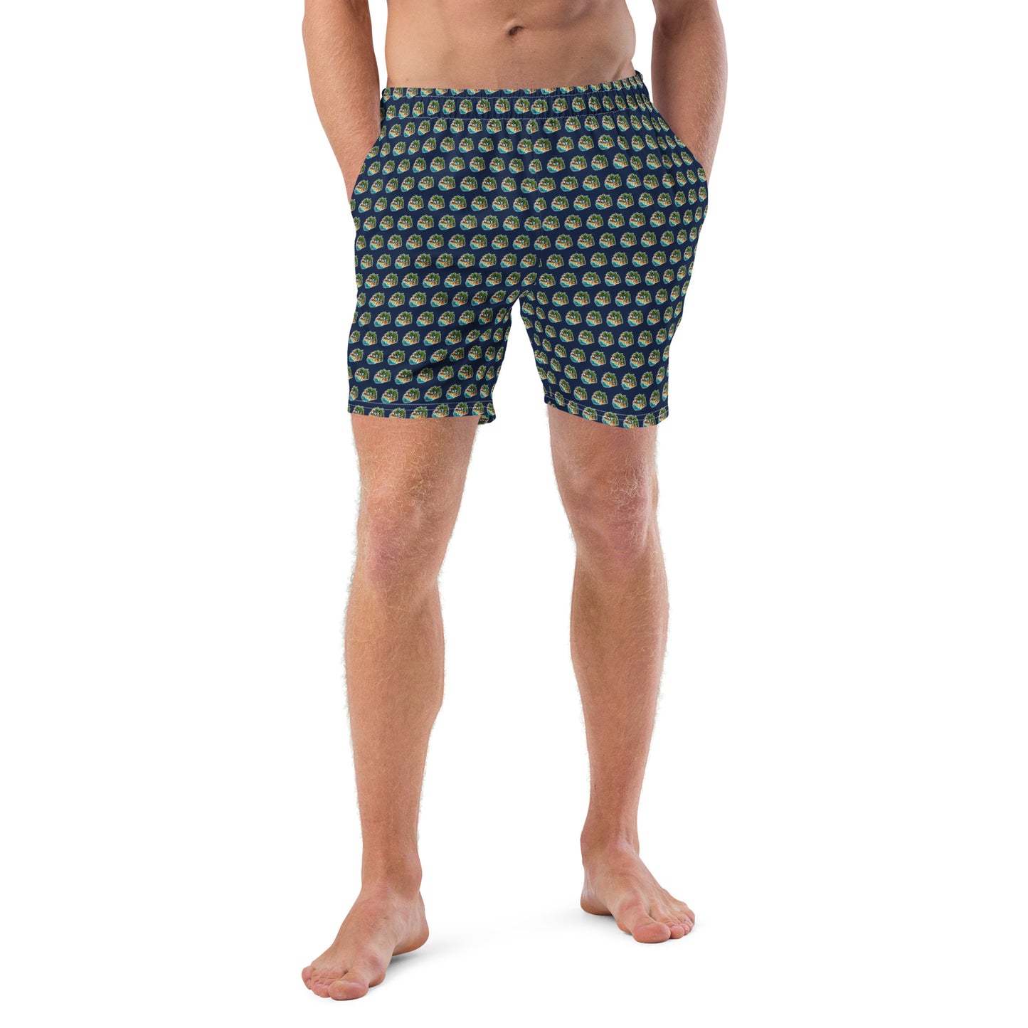 Men's Swim Trunks - Beach Scene 1 - Navy