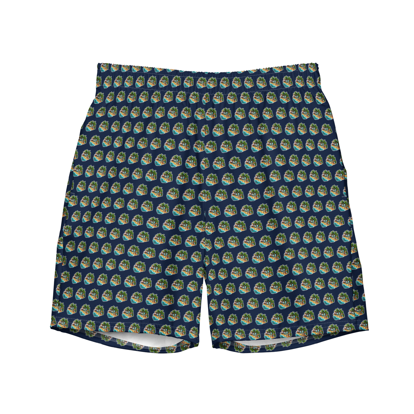 Men's Swim Trunks - Beach Scene 1 - Navy