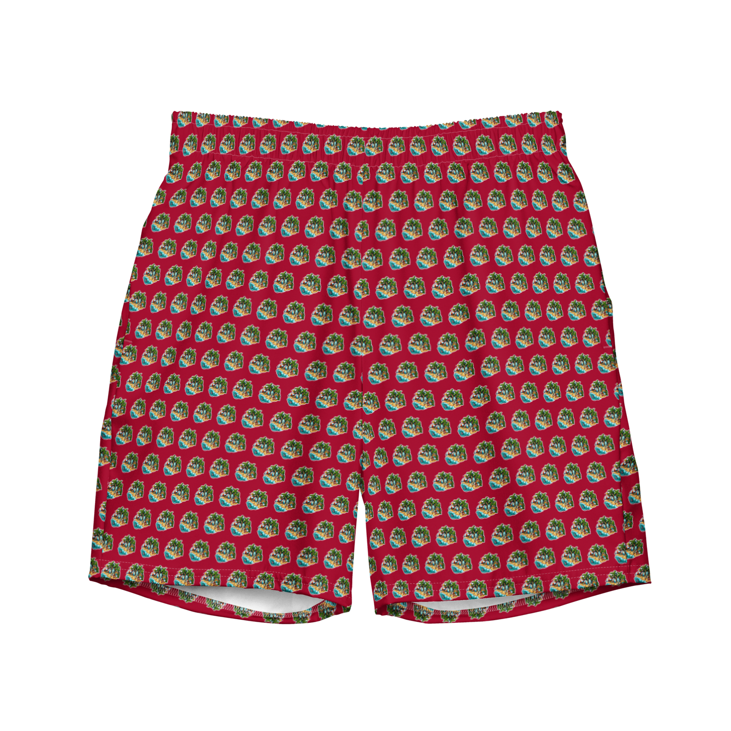 Men's Swim Trunks - Beach Scene 1 - Carmine Red