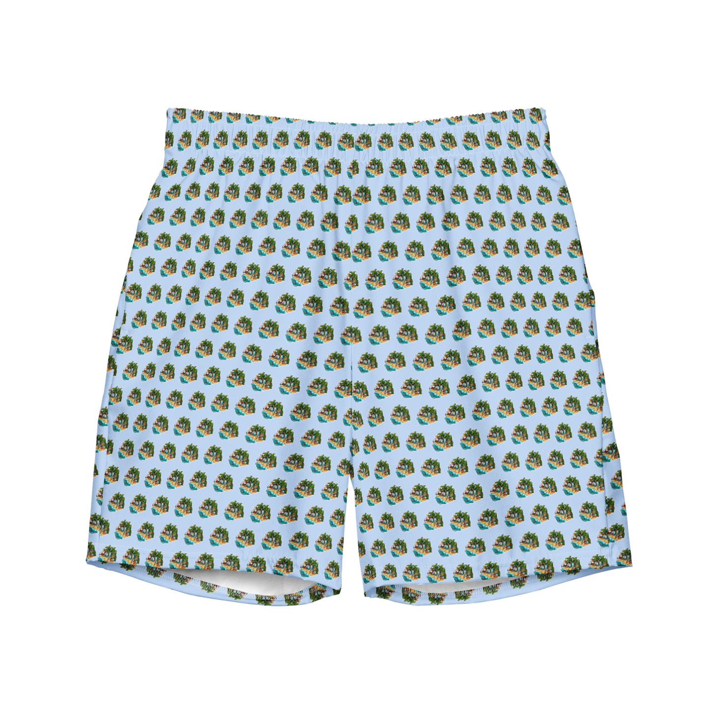 Men's Swim Trunks - Beach Scene 1 - Hawkes Blue