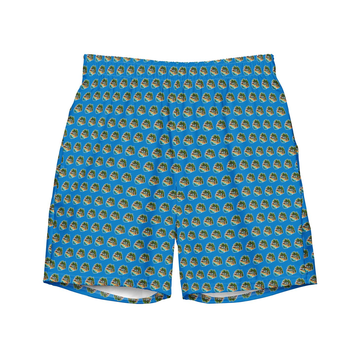 Men's Swim Trunks - Beach Scene 1 - Navy Blue