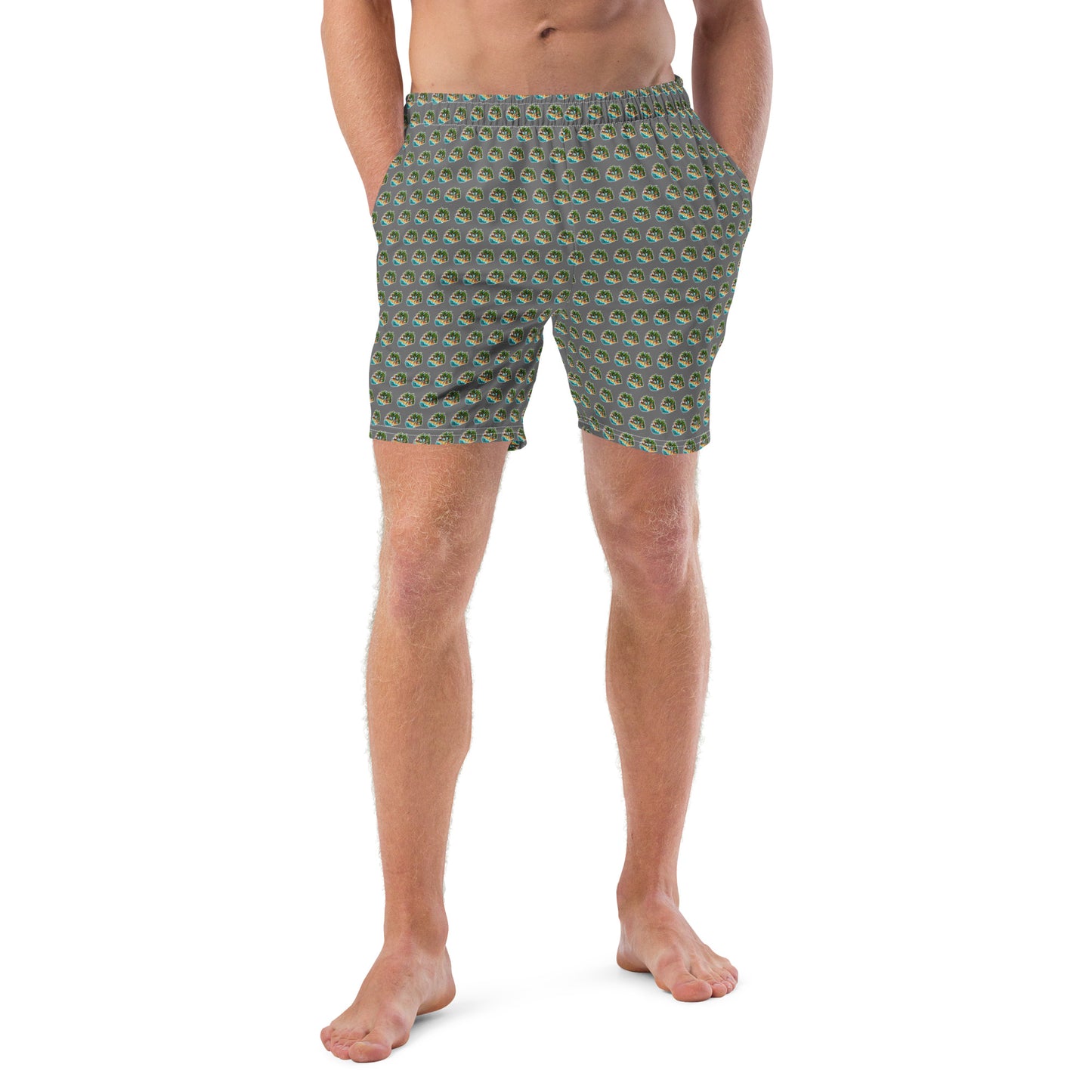 Men's Swim Trunks - Beach Scene 1 - Grey