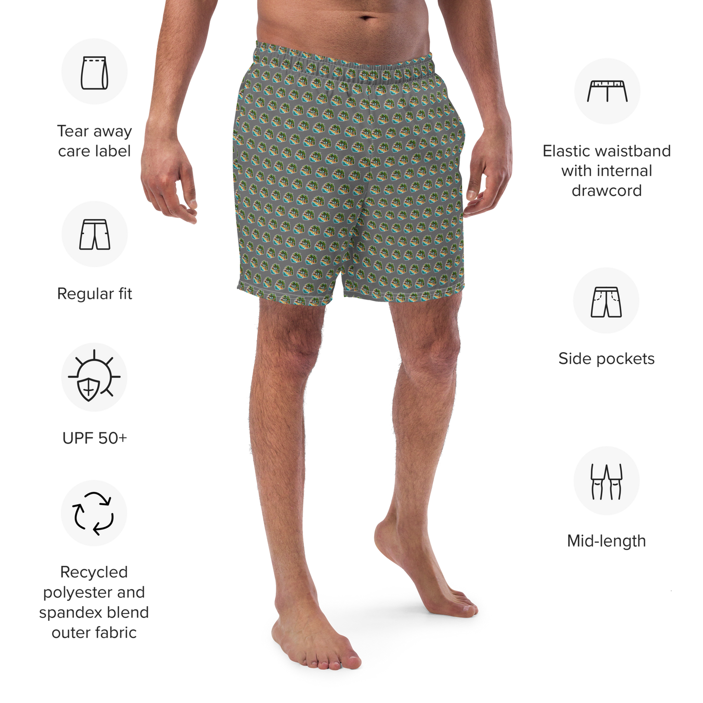 Men's Swim Trunks - Beach Scene 1 - Grey