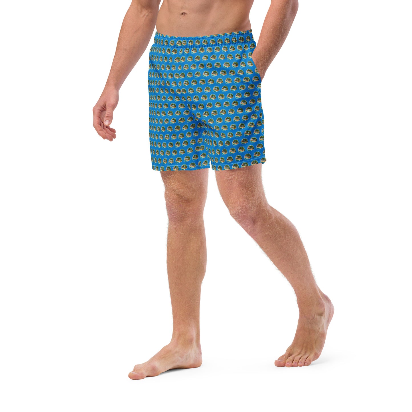 Men's Swim Trunks - Beach Scene 1 - Navy Blue