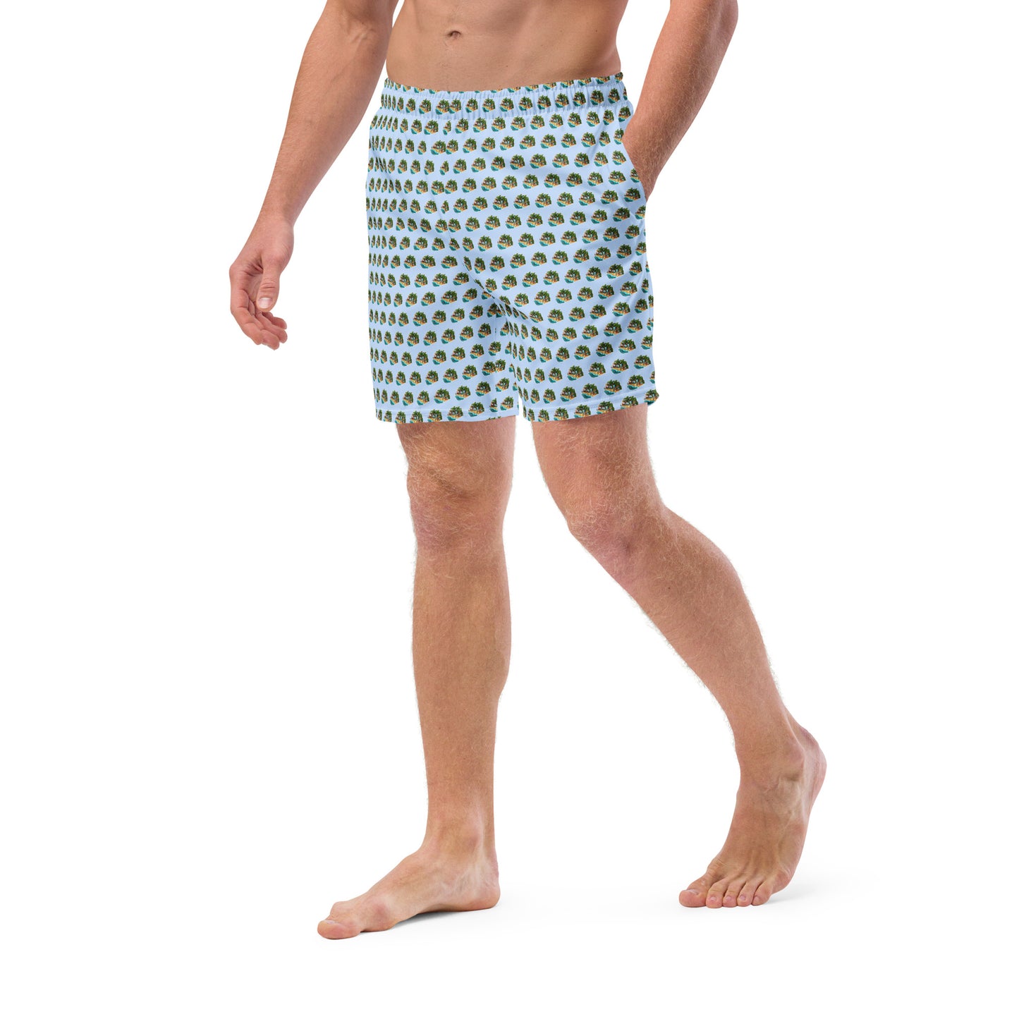 Men's Swim Trunks - Beach Scene 1 - Hawkes Blue