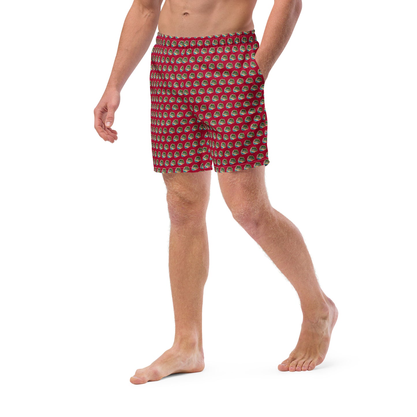 Men's Swim Trunks - Beach Scene 1 - Carmine Red