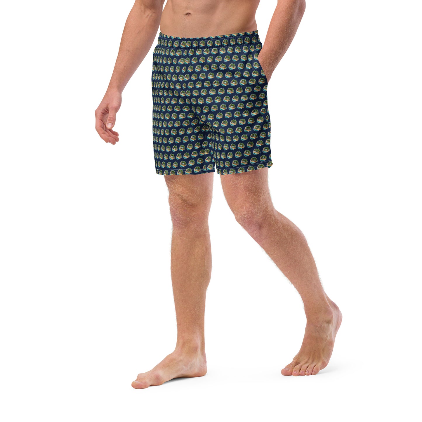 Men's Swim Trunks - Beach Scene 1 - Navy