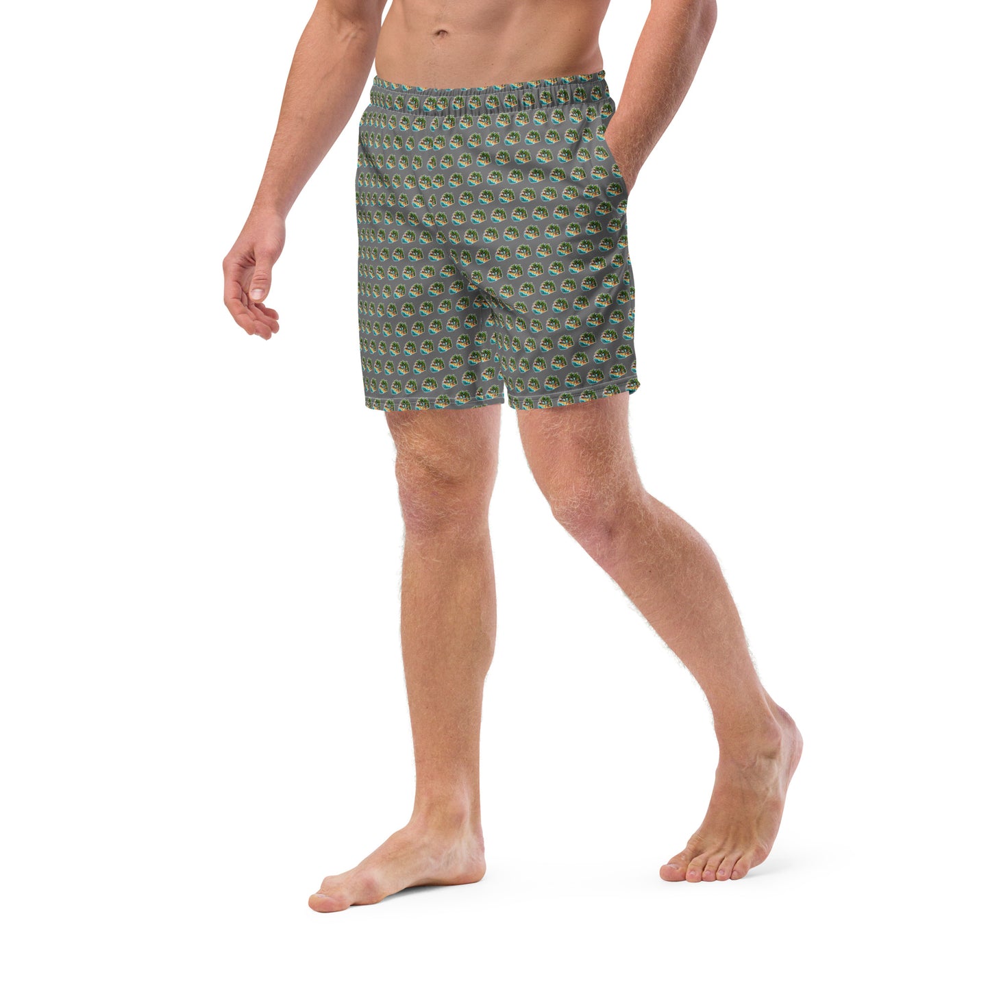 Men's Swim Trunks - Beach Scene 1 - Grey