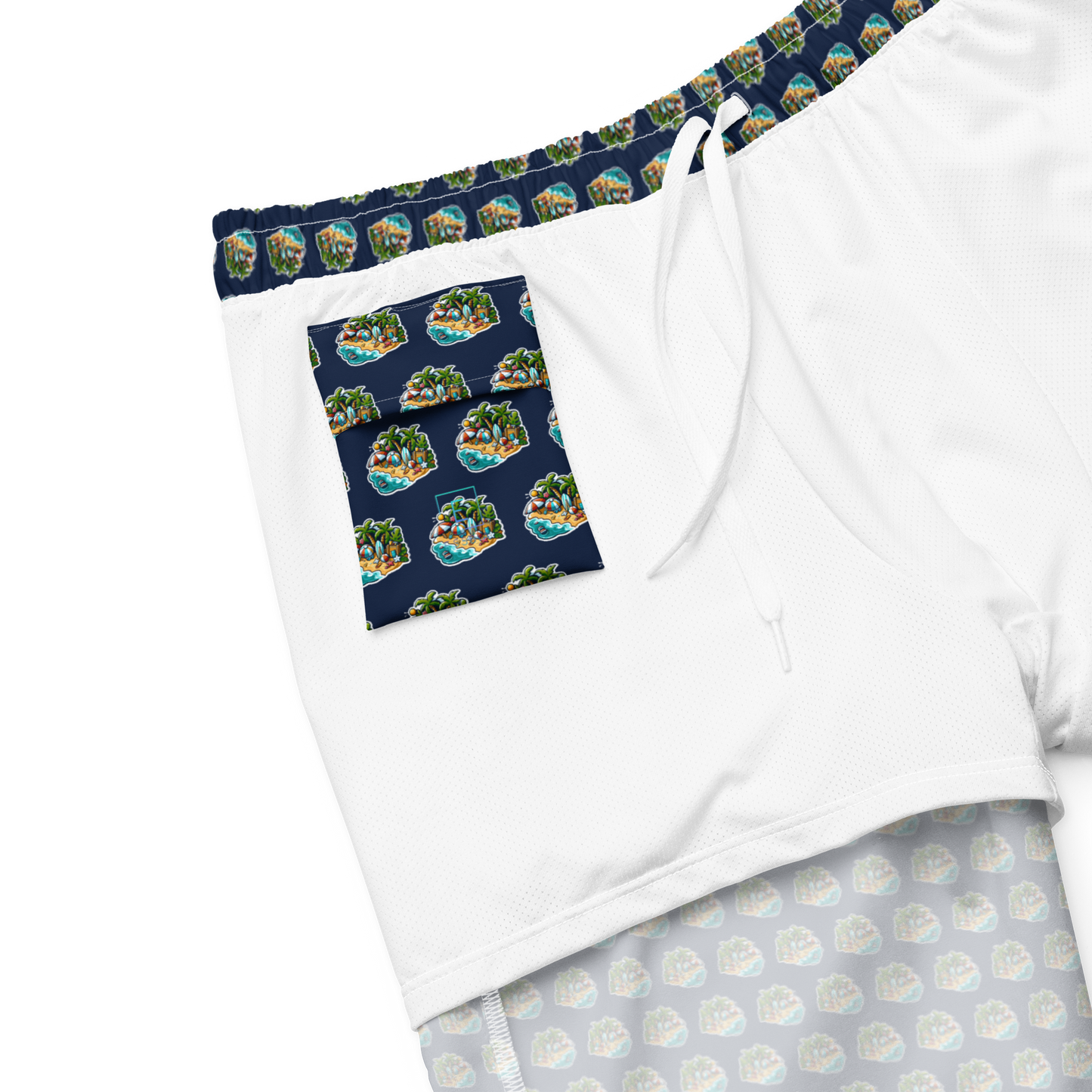 Men's Swim Trunks - Beach Scene 1 - Navy