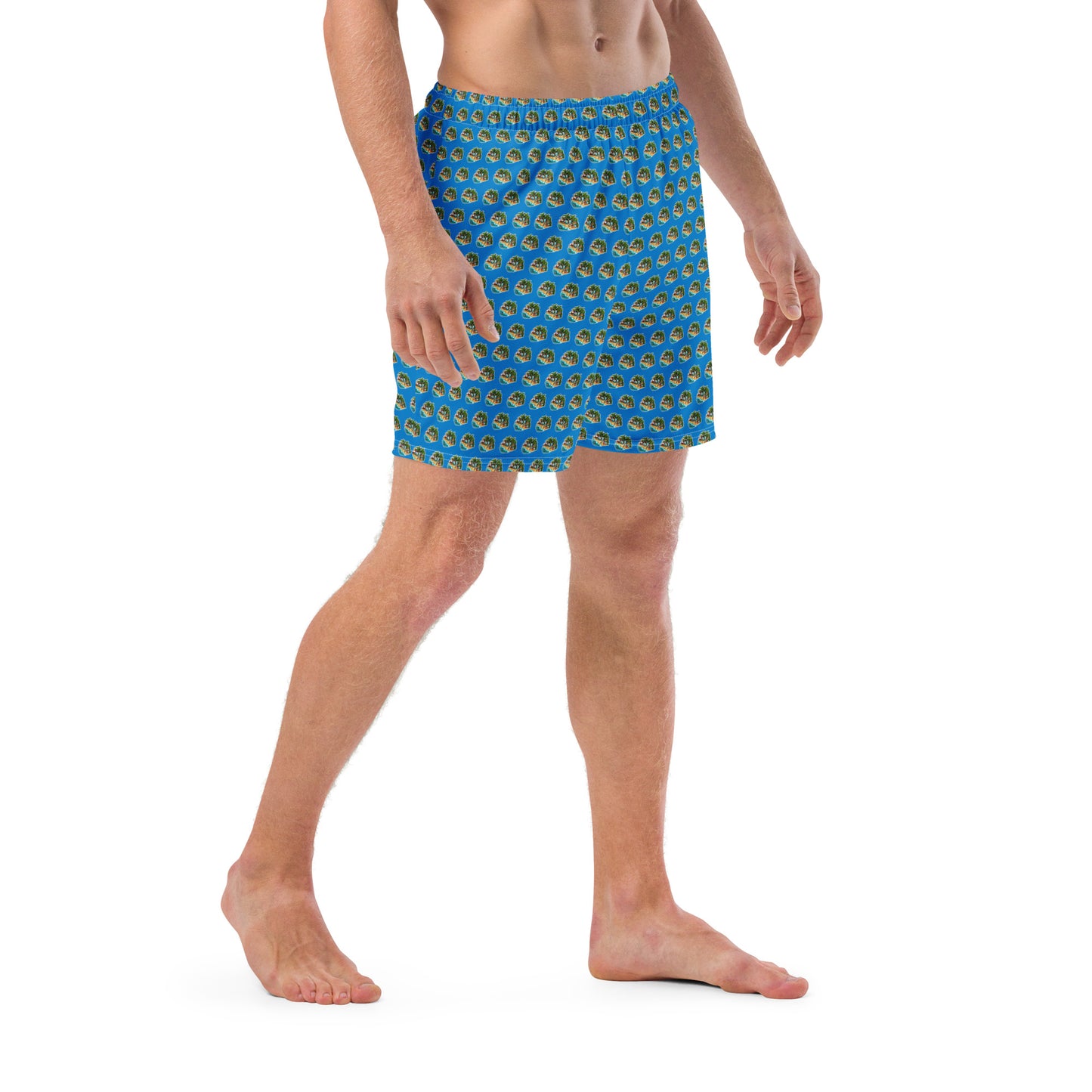 Men's Swim Trunks - Beach Scene 1 - Navy Blue