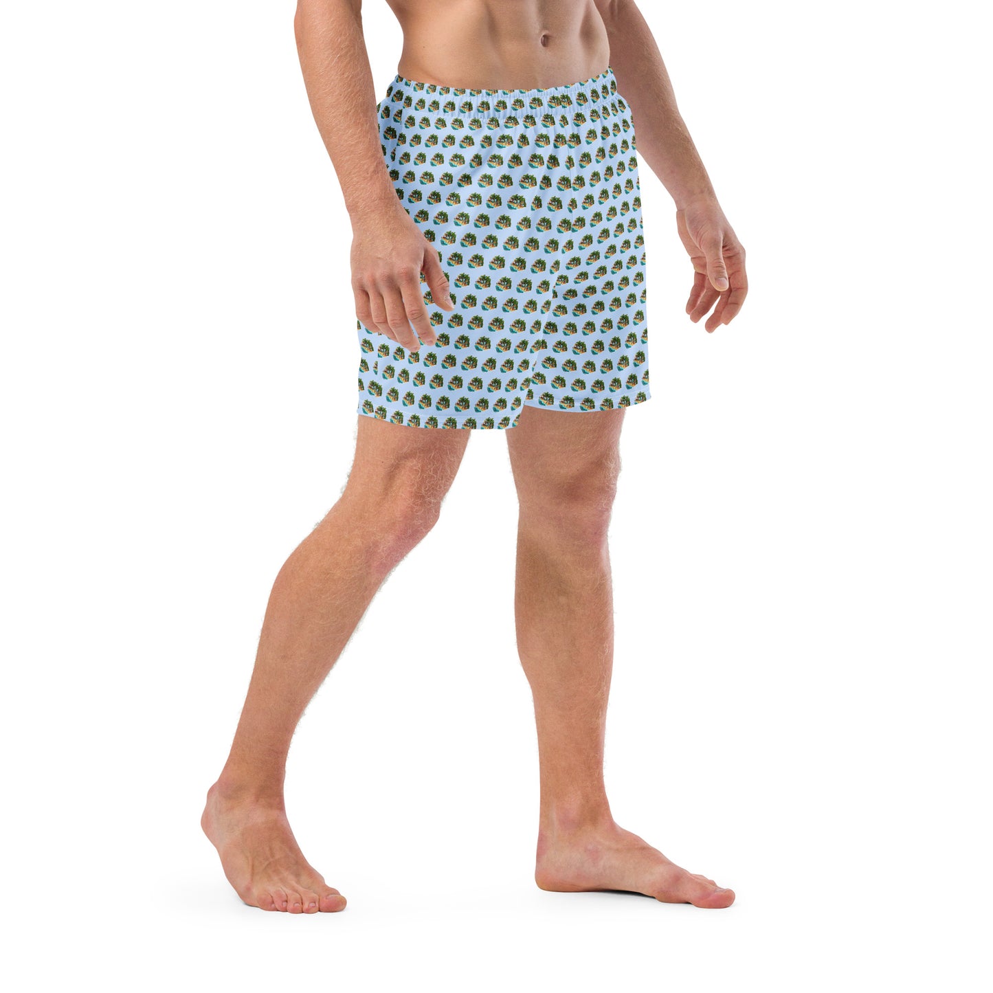 Men's Swim Trunks - Beach Scene 1 - Hawkes Blue