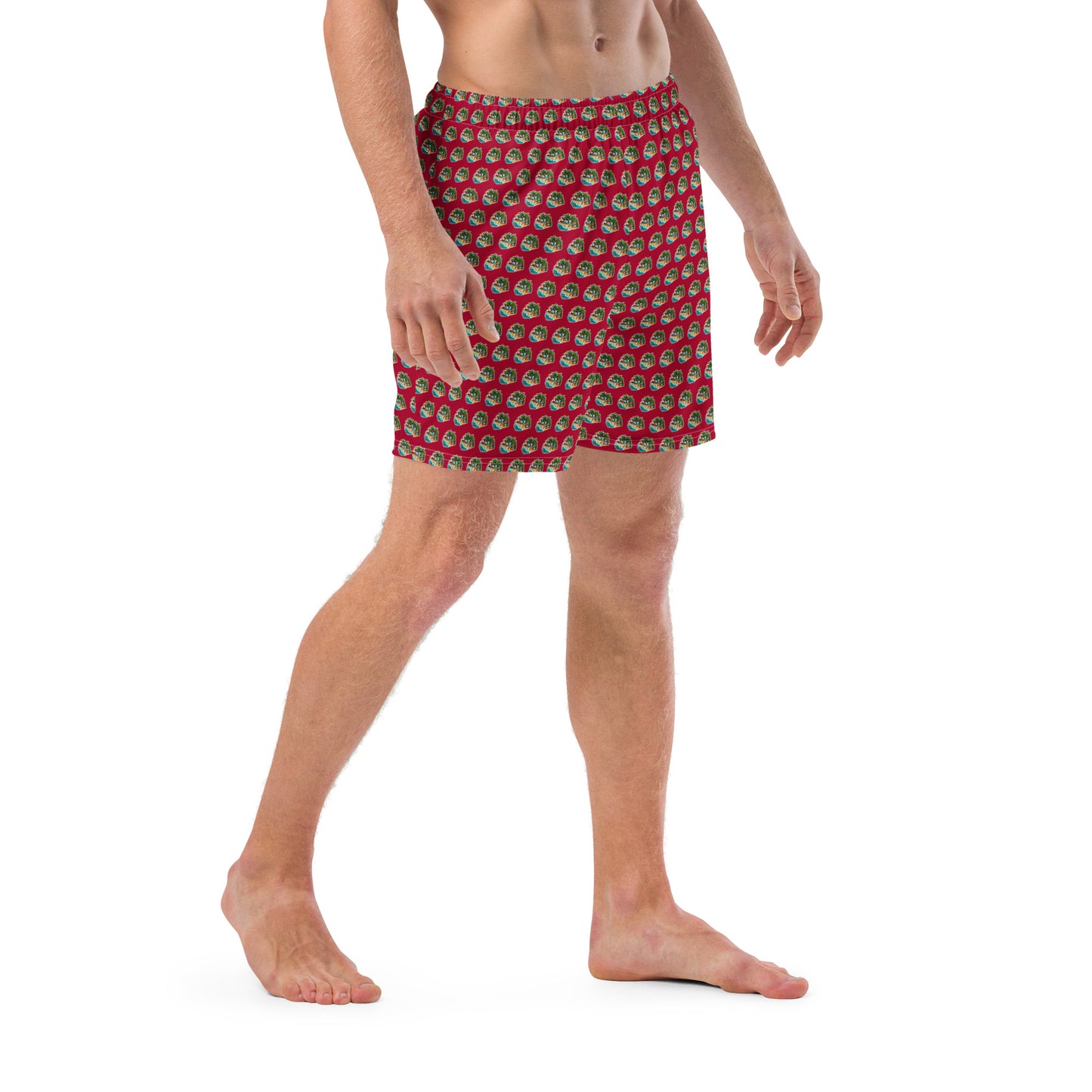 Men's Swim Trunks - Beach Scene 1 - Carmine Red