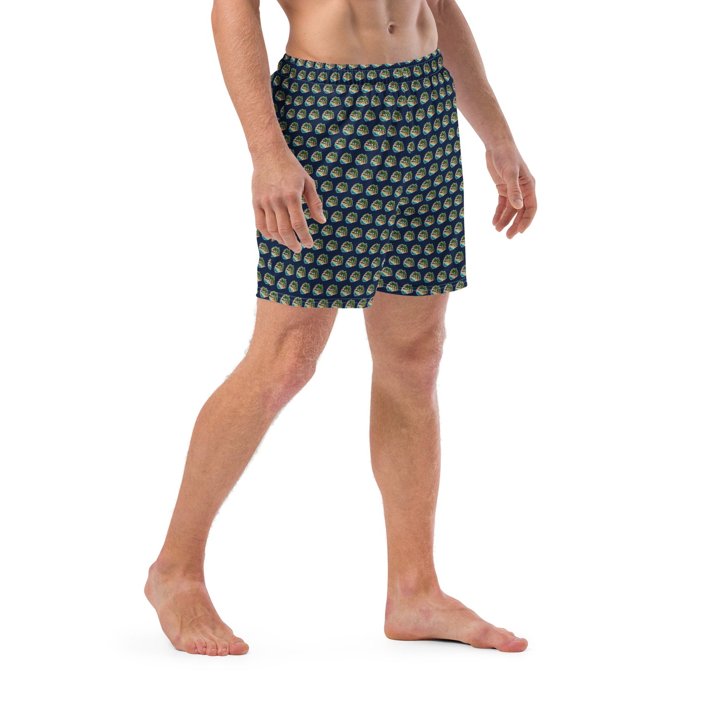 Men's Swim Trunks - Beach Scene 1 - Navy