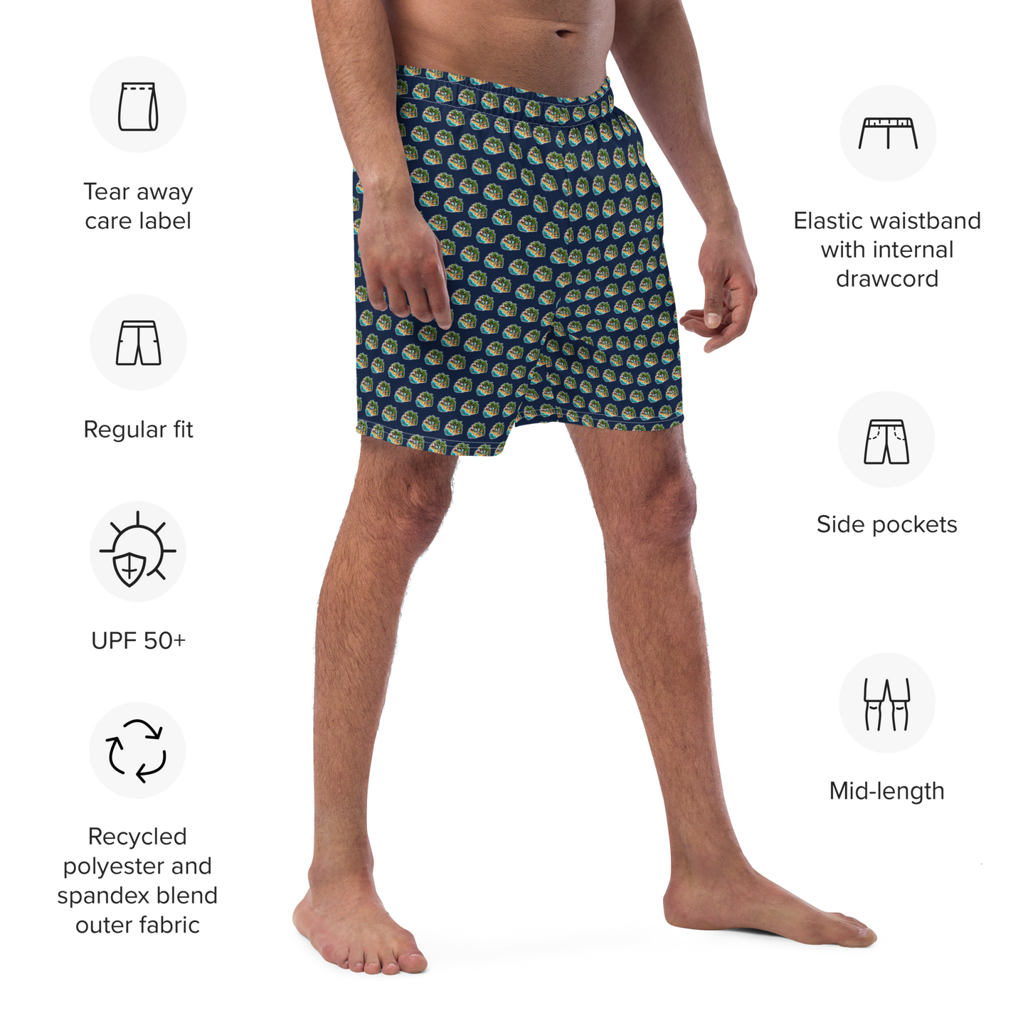 Men's Swim Trunks - Beach Scene 1 - Navy