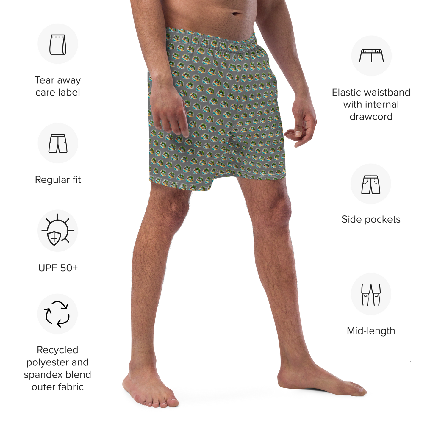 Men's Swim Trunks - Beach Scene 1 - Grey