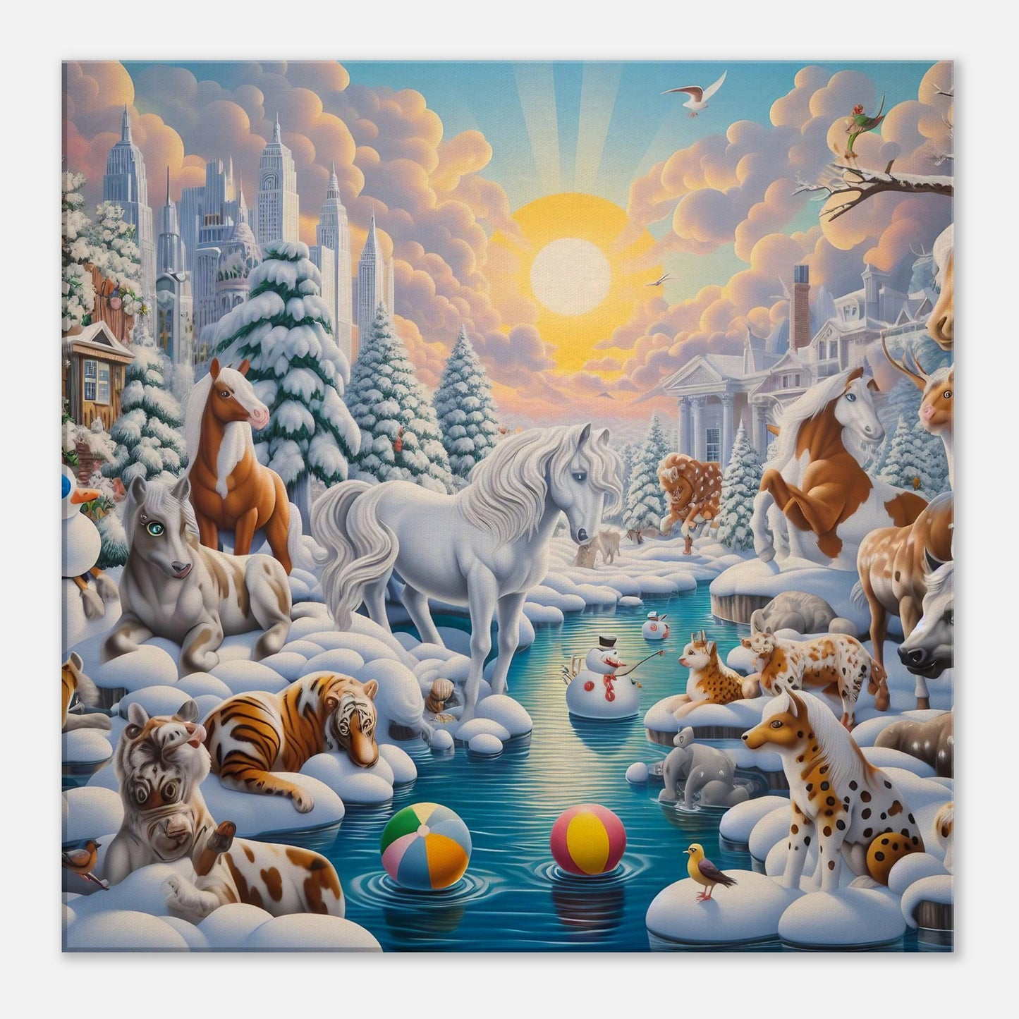 Wall Art - Winter 66 - Horses by the river