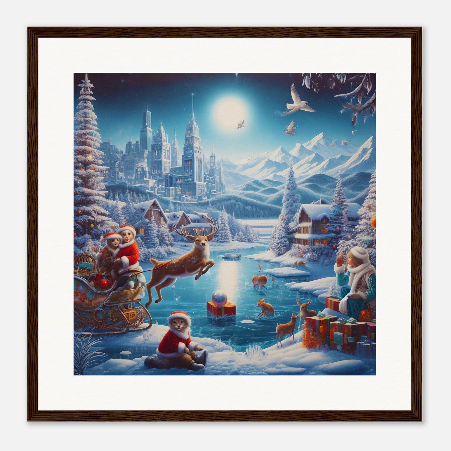 Wall Art - Winter 68 - Jumping reindeer by the river