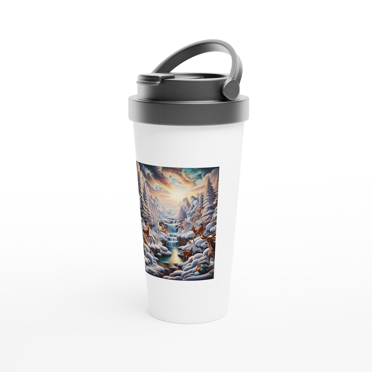 White 15oz Stainless Steel Travel Mug - Winter 116