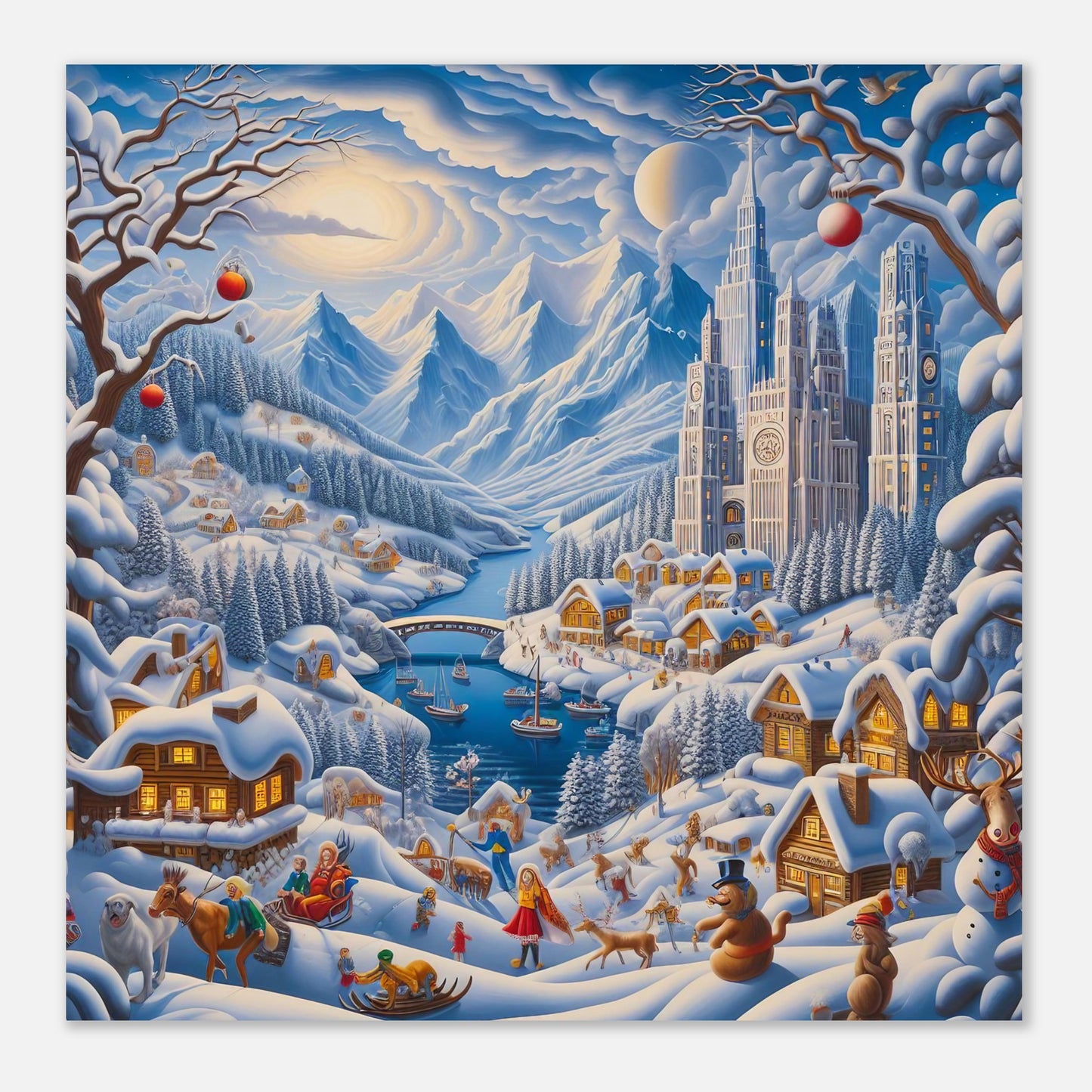 Wall Art - Winter 2 - Mountains, river, building