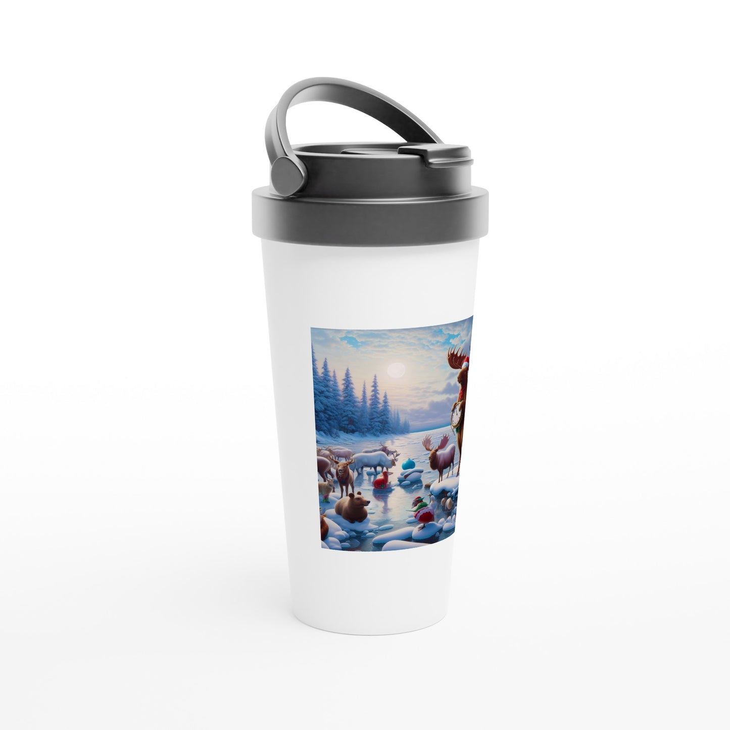 White 15oz Stainless Steel Travel Mug - Winter 173