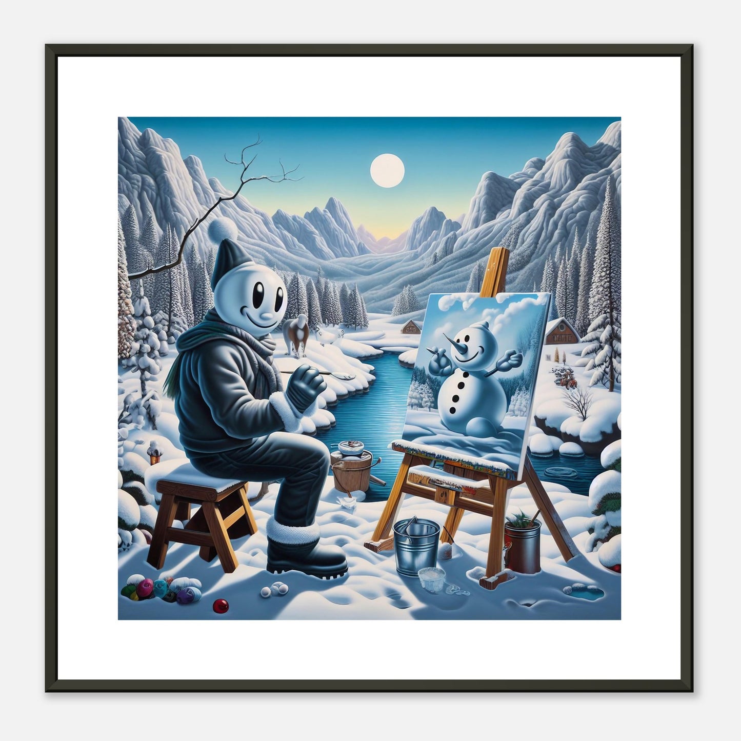 Wall Art - Winter 79 - Snowman by the river