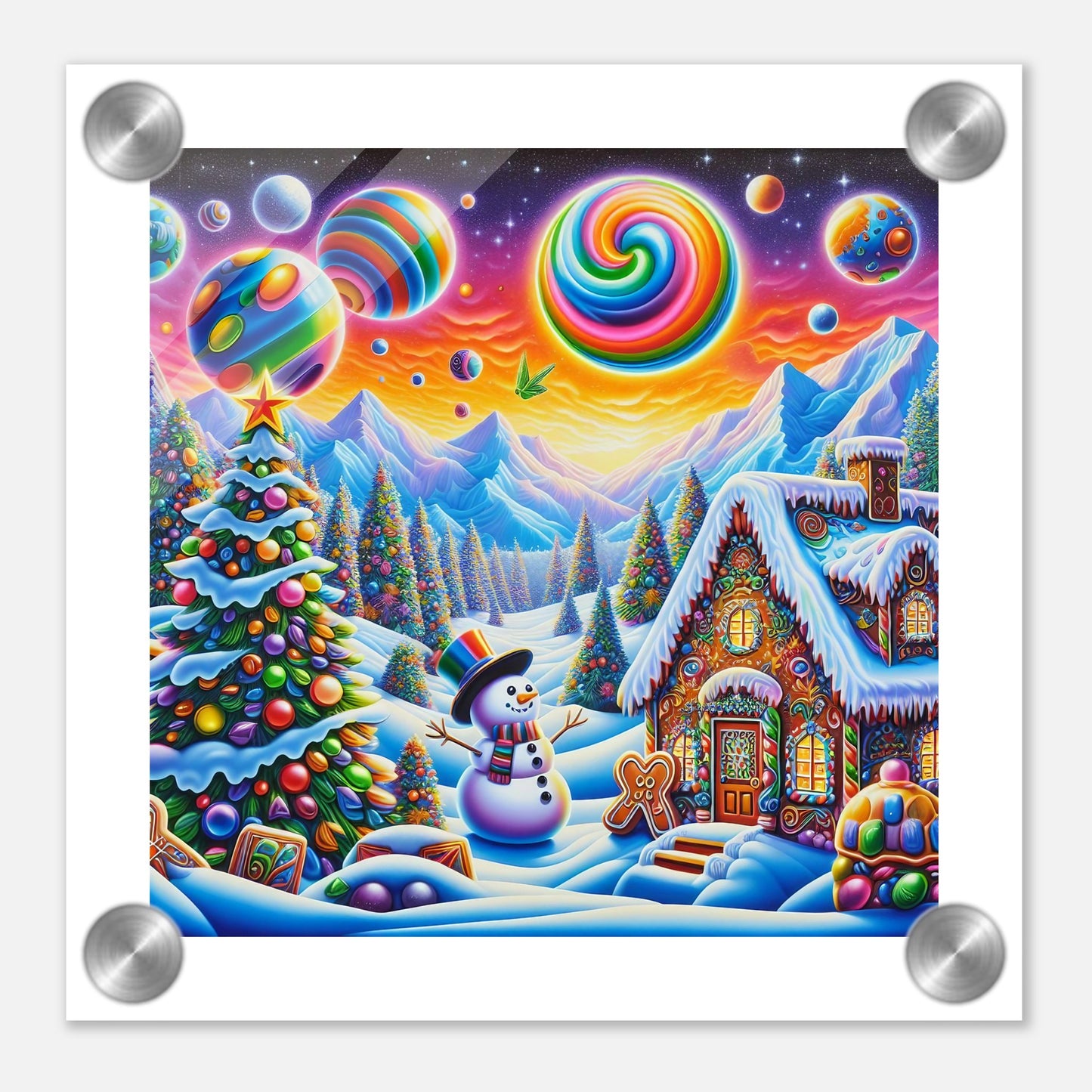 Wall Art - Winter 29 - Snowman and neon planets