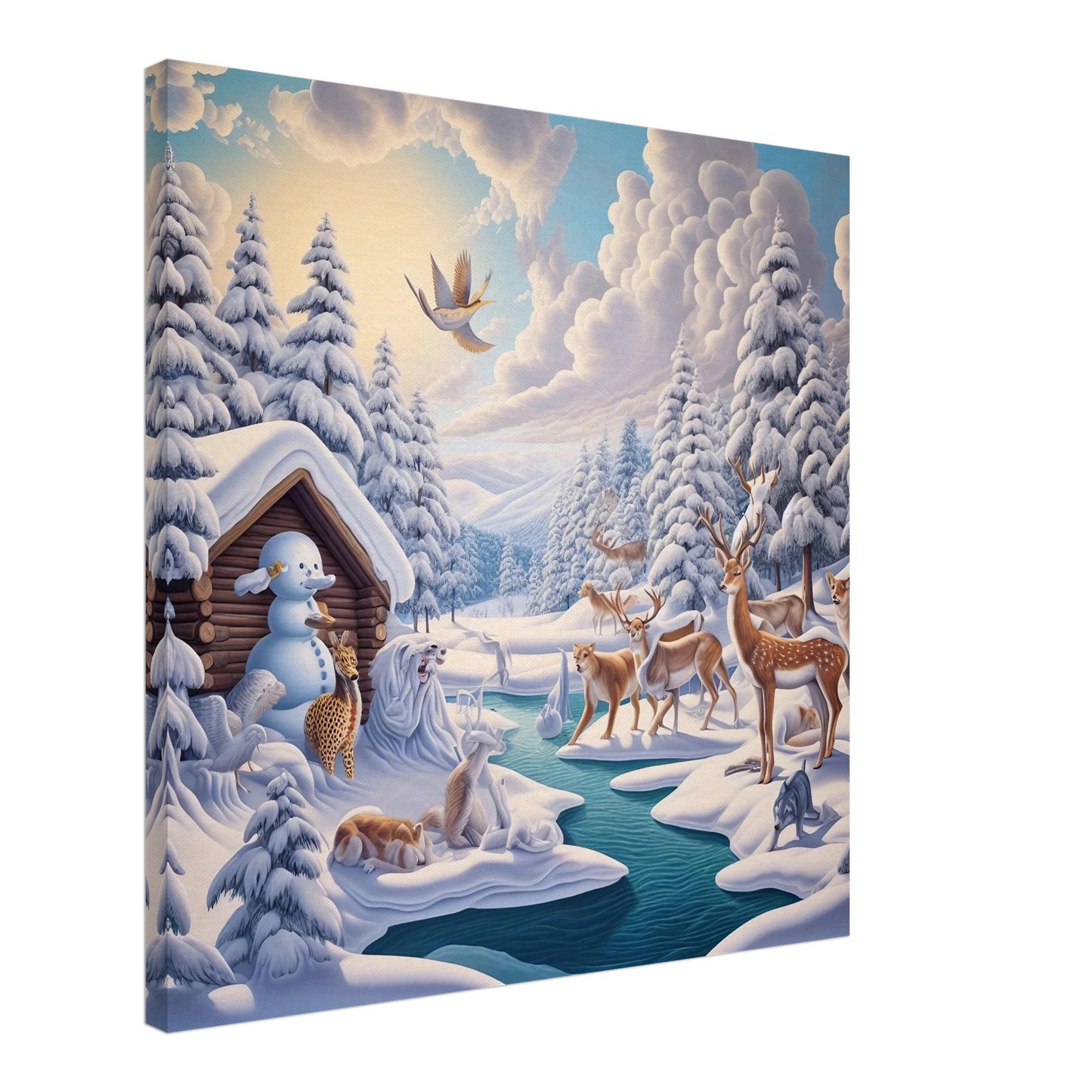 Wall art - Deer, snowman, river