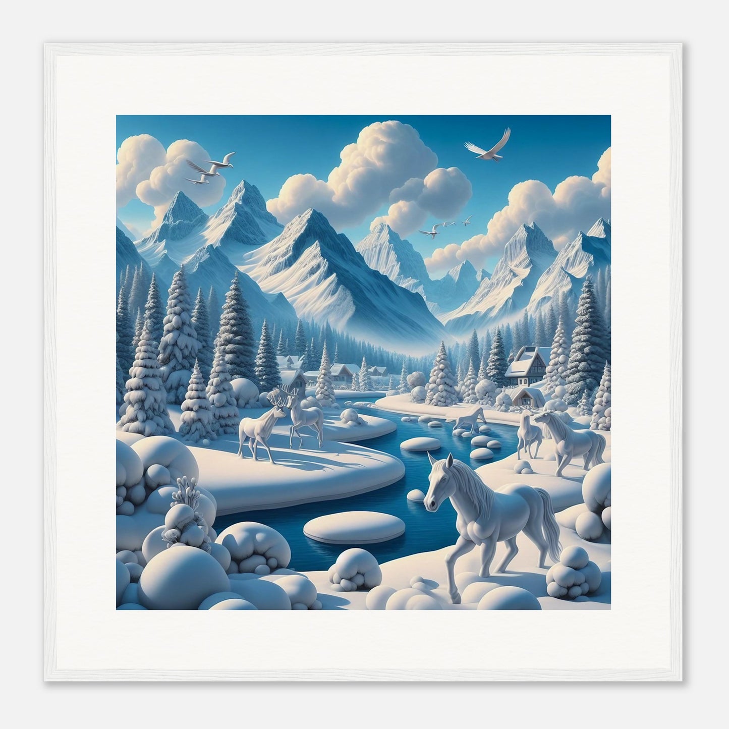 Wall Art - Winter 1 - Horses, deer and mountains