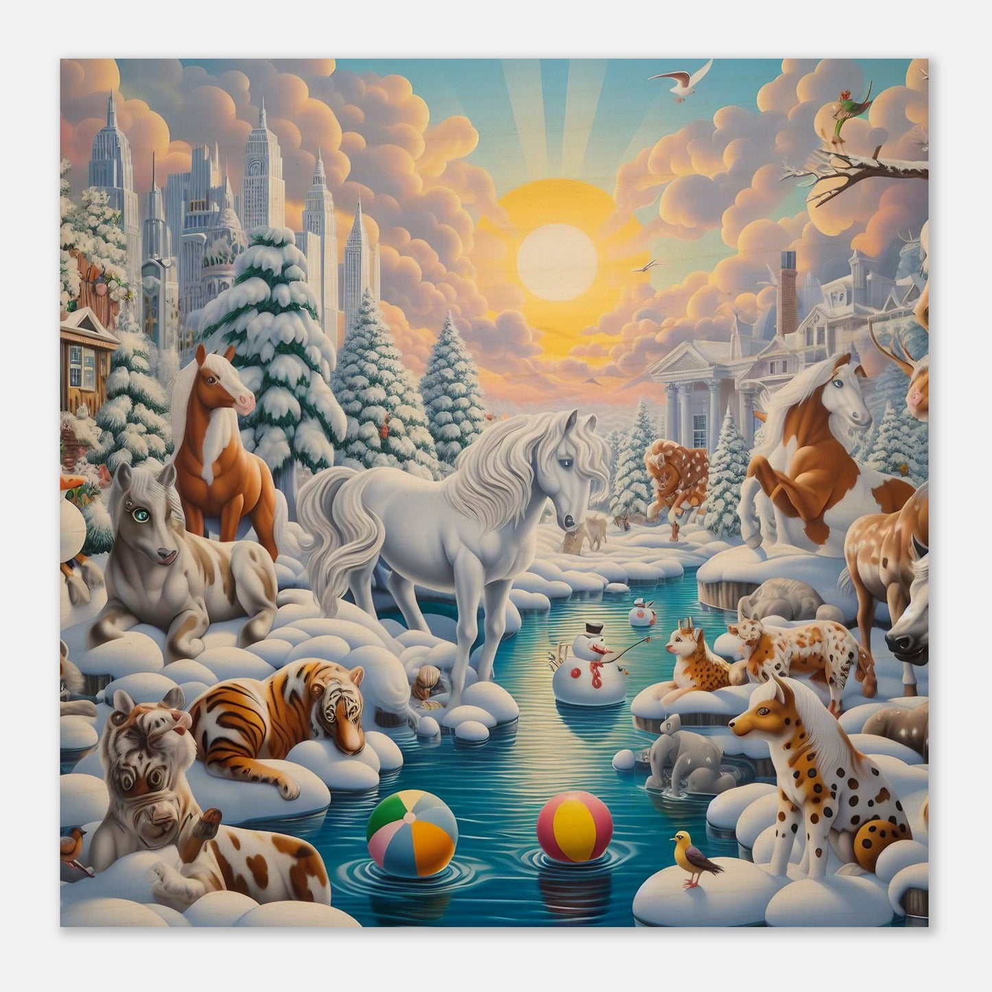 Wall Art - Winter 66 - Horses by the river