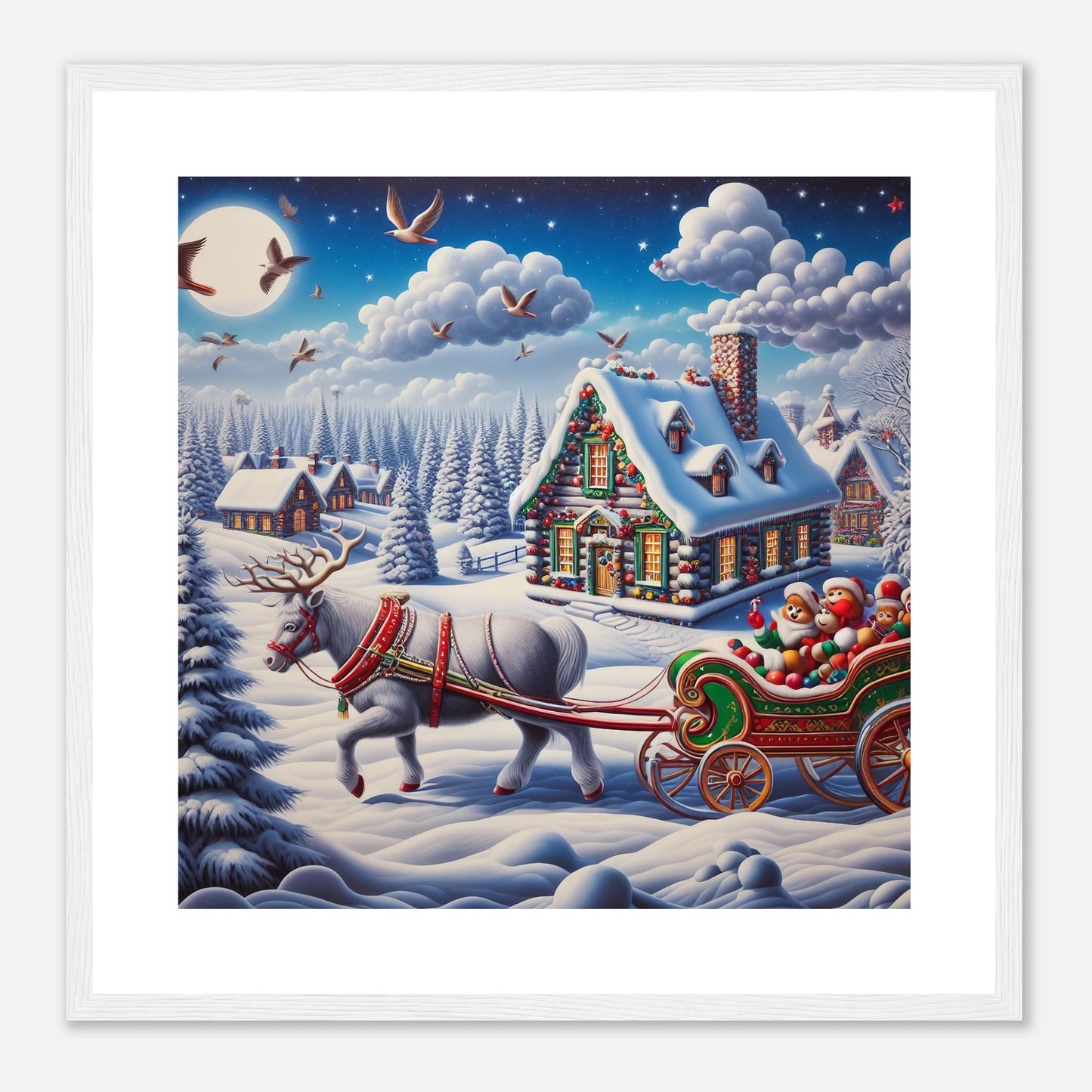 Wall Art - Winter 20 - White reindeer and a snow carriage