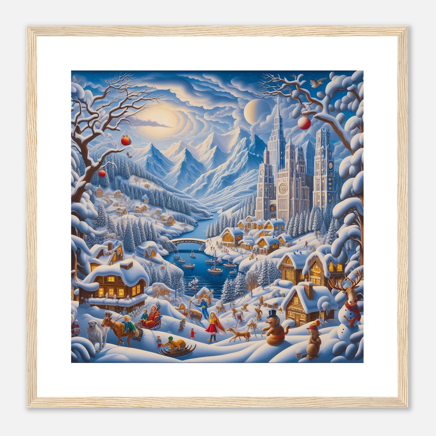 Wall Art - Winter 2 - Mountains, river, building