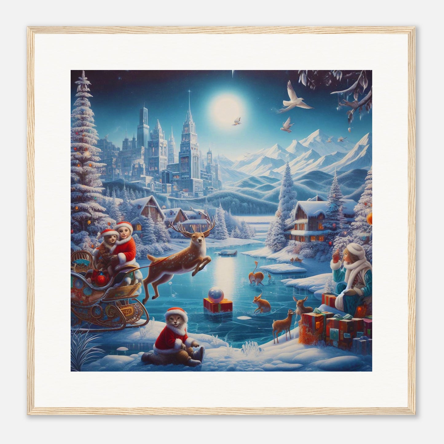 Wall Art - Winter 68 - Jumping reindeer by the river