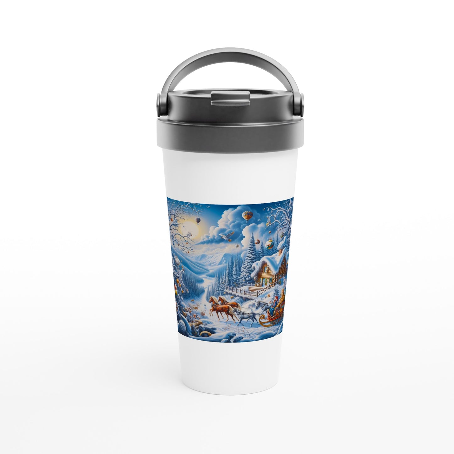 White 15oz Stainless Steel Travel Mug - Winter 164