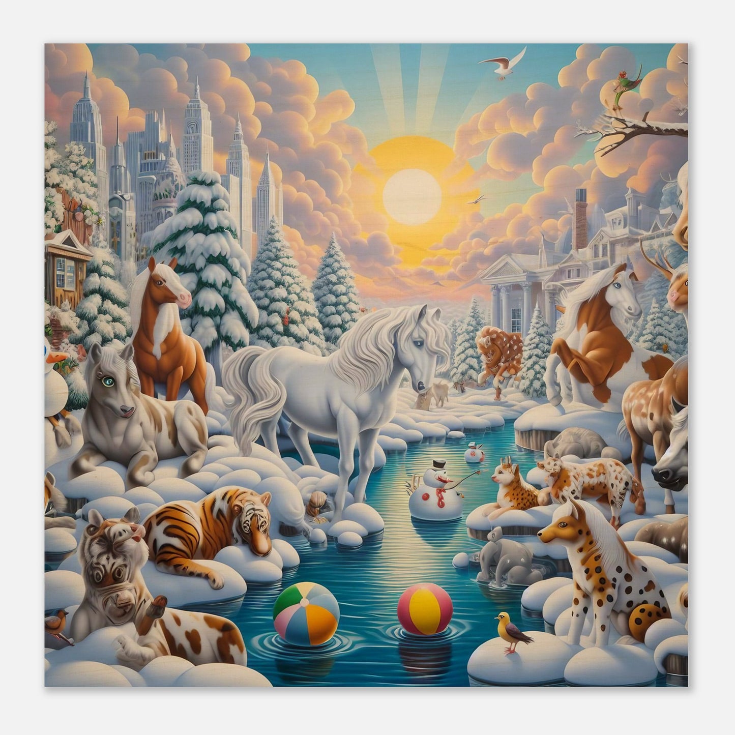 Wall Art - Winter 66 - Horses by the river