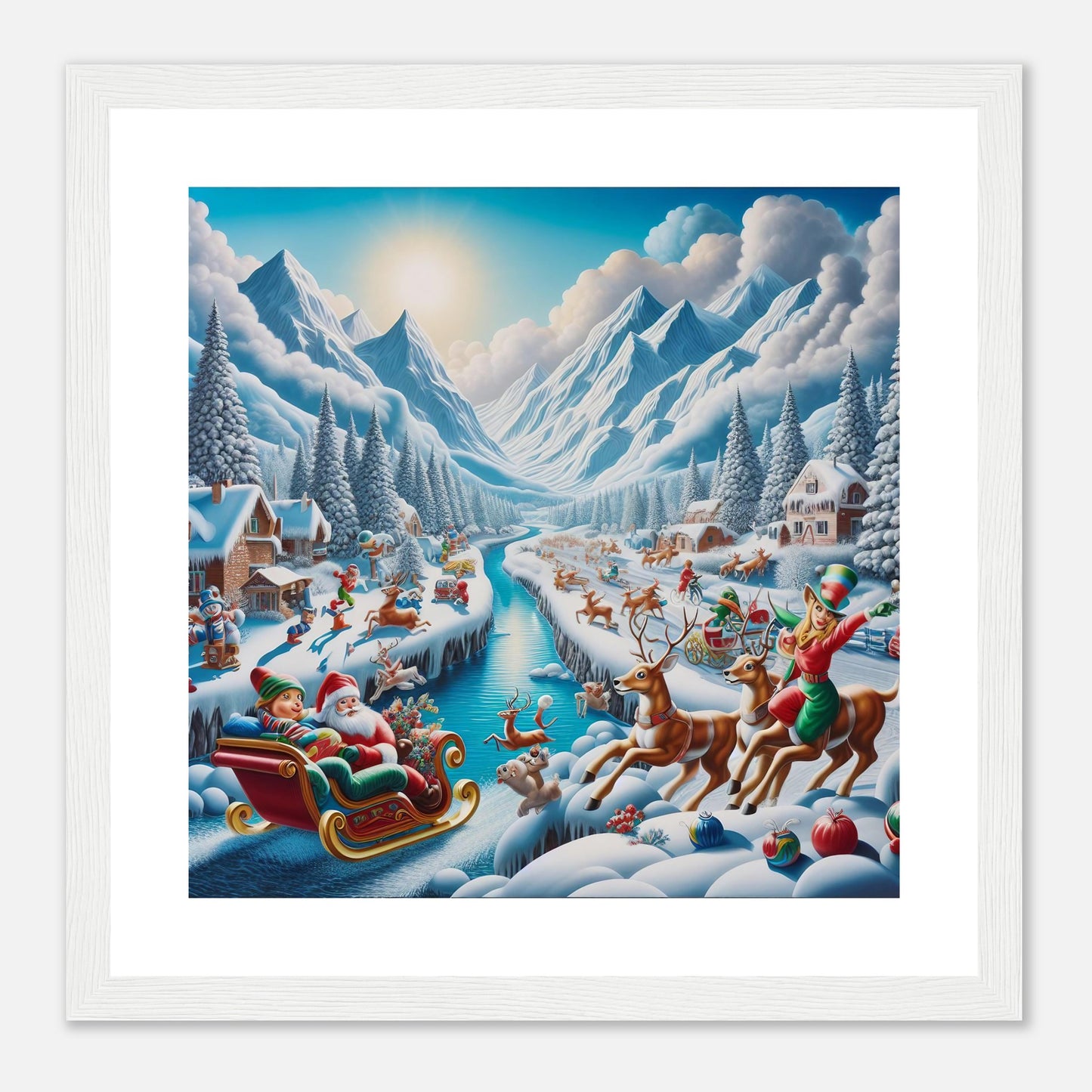 Wall Art - Winter 41 - Santa Claus, reindeer and river