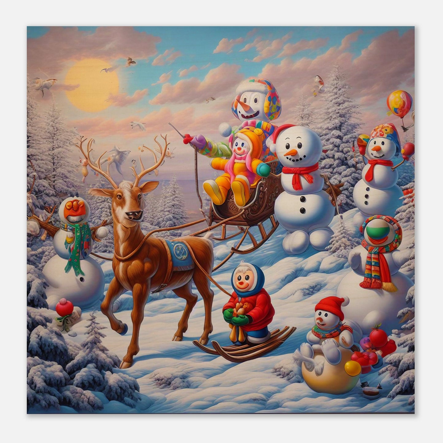 Wall Art - Winter 77 - Snowmen and a reindeer