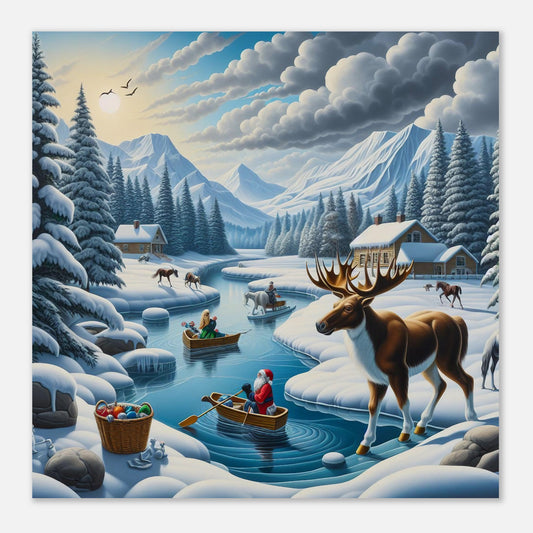 Wall Art - Winter 4 - Moose, Santa Claus, River