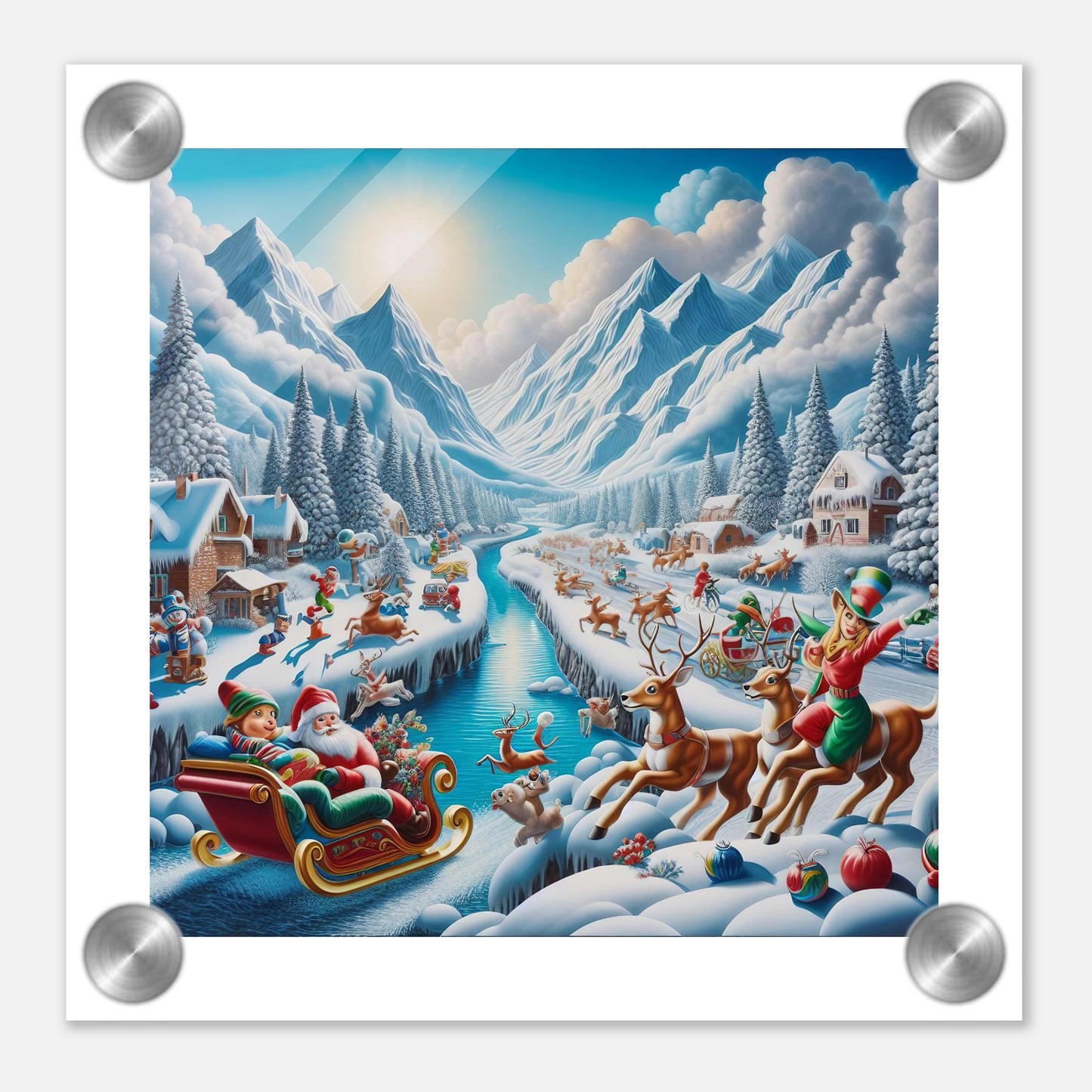 Wall Art - Winter 41 - Santa Claus, reindeer and river