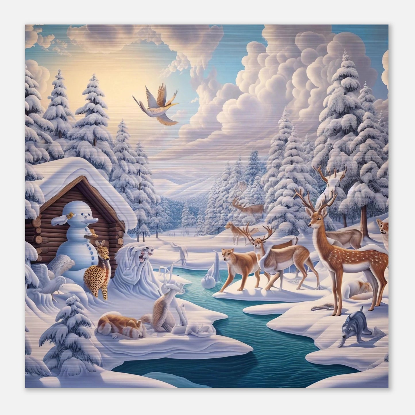 Wall art - Deer, snowman, river