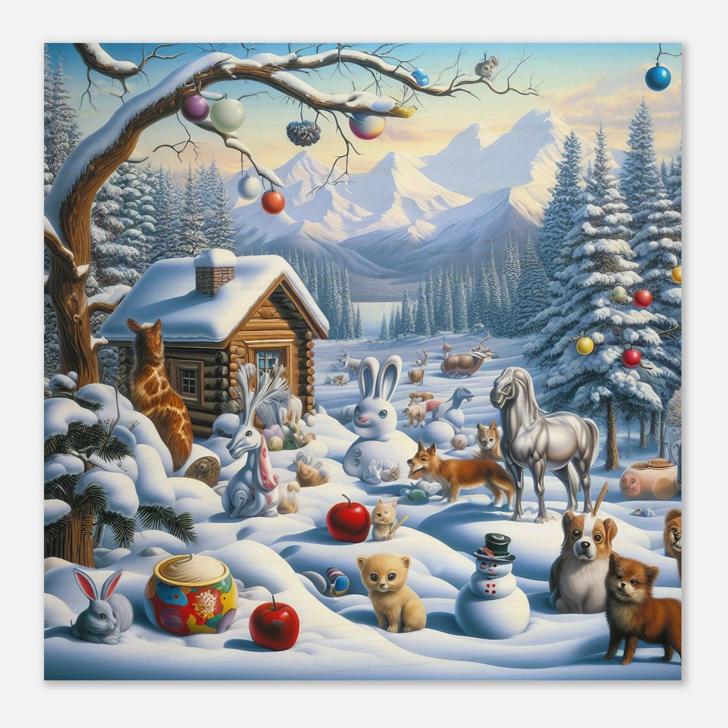 Wall Art - Winter 48 - Rabbit and a fox