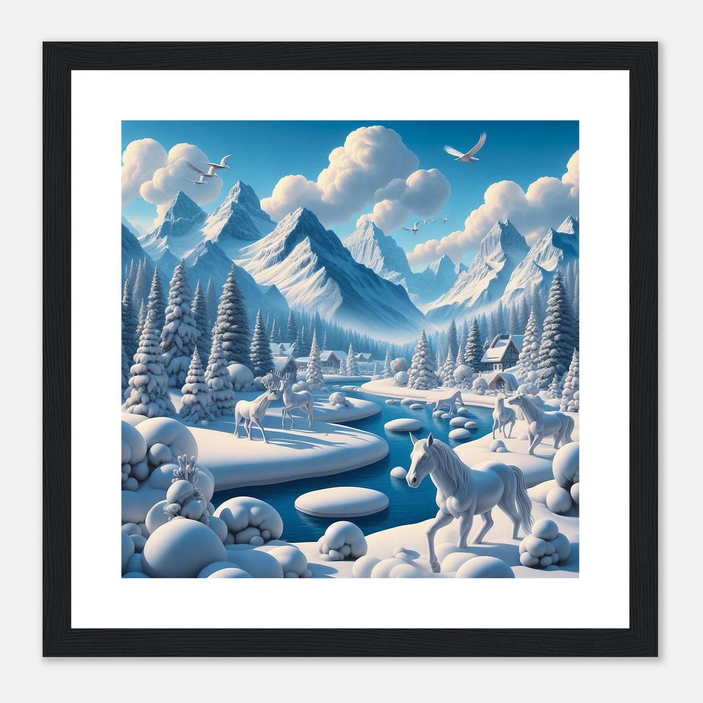 Wall Art - Winter 1 - Horses, deer and mountains